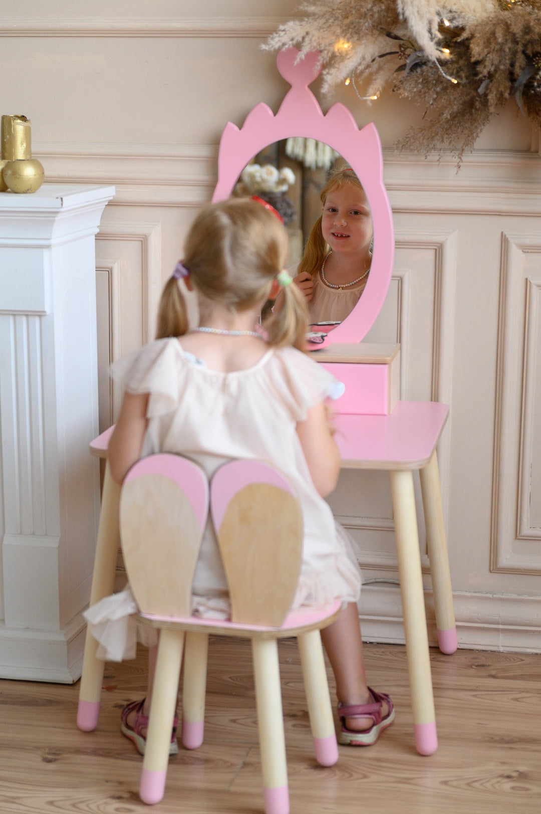 Prinsessen Kaptafel Set met spiegel en stoel - Kroon