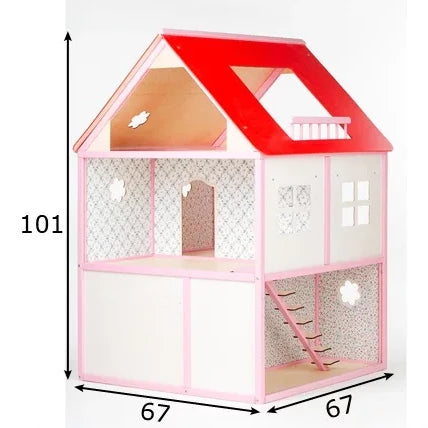 Roosi Poppenhuis Villa – Groot Houten Poppenhuis - Roze