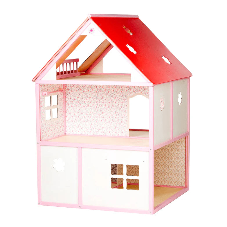Roosi Poppenhuis Villa – Groot Houten Poppenhuis - Roze