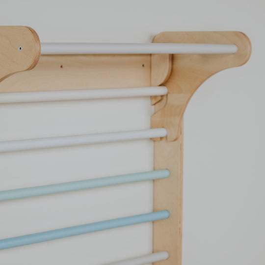Pikler Triangle Climber with Swedish Wall Add-On (Ages 6m–7y) - Pastel